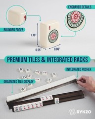 American Mahjong Set with 166 Engraved Tiles, Racks with Integrated Pushers, Til