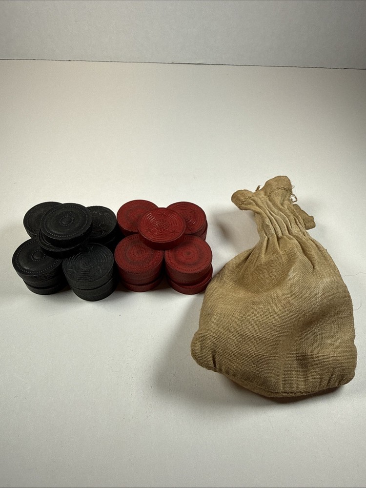 Vintage Wooden Embossed Checkers ~ 14 Black 13 Red ~ Replacement, Decor, Crafts