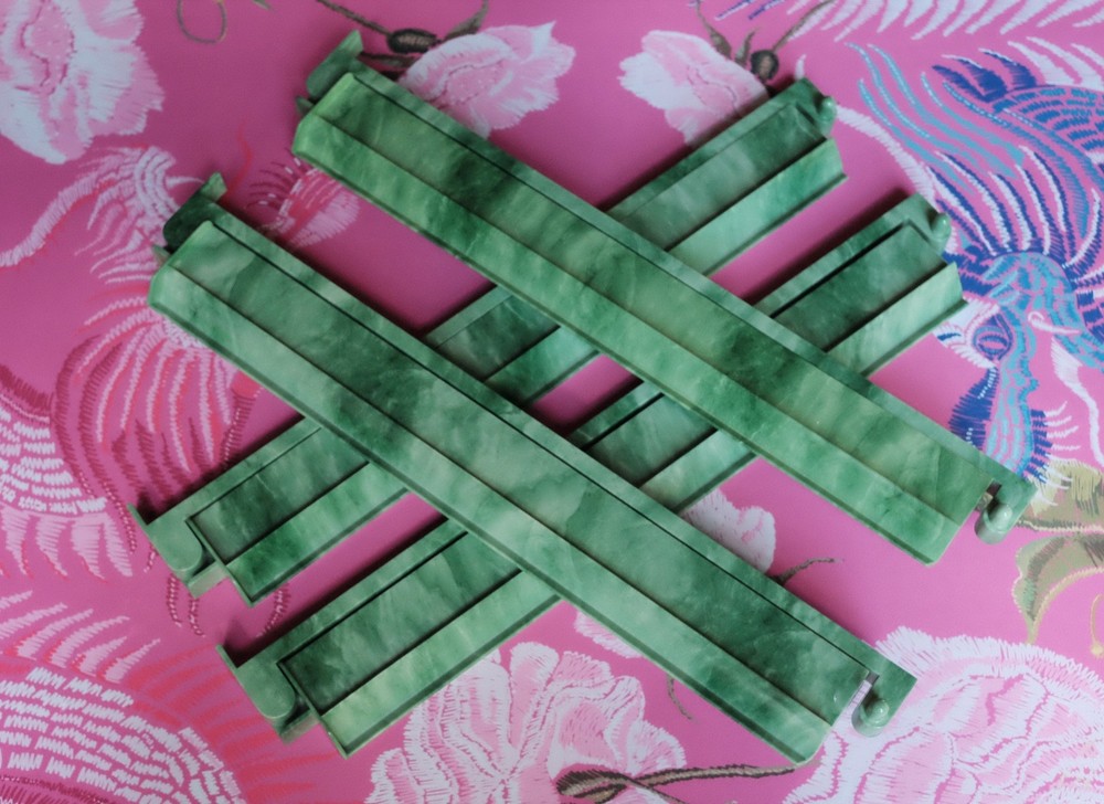 NEW! Set of 4 Green Marble Mahjong Racks & Attached Pushers 18.5″ – Beautiful!
