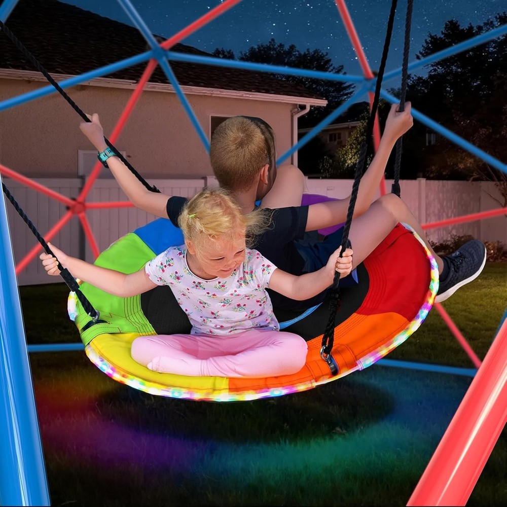 Climbing Dome Swing Set LED Saucer 800lb Jungle Gym Outdoor 3-8 8-12 Hapfan Kids