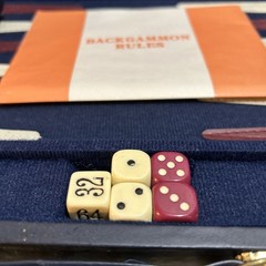 Vintage BACKGAMMON Travel Game Set Navy Blue Faux Leather Folding Case Compact