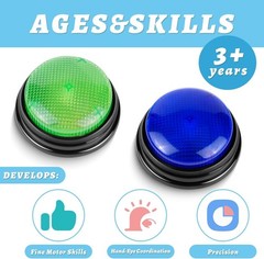 Pack Game Buzzers, 4-LEDs, Unique Sounds, Portable Trivia Game