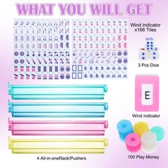 Ceenna American Mahjong Tile Set, 166 Tiles, 4 All-in-one Rack/Pushers, Compl…
