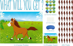 Pin The Tail on The Horse Birthday Game with 48pcs Tails for Kids Farm Birthd…