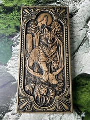 Wolves Handmade Wooden Backgammon Set 19″ Ukraine Hand Carved Wolf Board + cover