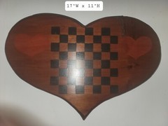 Vintage Handmade Heart Shaped Wood Checkerboard Game Folk Art Wall Hanging