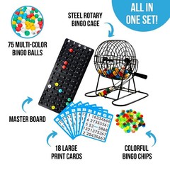 Deluxe Bingo Game Set with Cage, Board, Balls, 18 Cards & Chips – Fun Family Gam