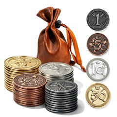 Metal Coin Set with Leather Organizer for Board Games, Dragons and Dungeons, …