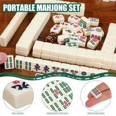 Portable Mahjong Set Mini Travel Game with 144 Tiles Dice and Compact Case fo…