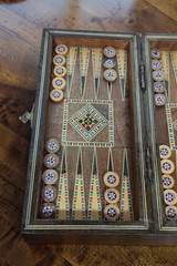 Lebanese Backgammon And Checker Board Set With Mother Of Pearl/Walnut Inlays