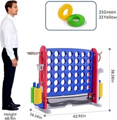 Jumbo 4 in a Row Game, Height Adjustable(2.7-3.2 Ft) Outdoor Indoor Connect 4 W/
