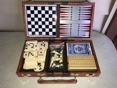 10.5” X 5.5” MULTI BOARD GAME TRAVEL CARRY CASE CHECKERS CHESS DOMINOES CARDS++