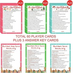 Christmas Trivia Game Cards 63 Pcs Guessing Activity 3 Themes