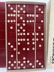 Vintage No. 616 Standard Marblelike Red 28 Dominoes Set Complete In Original Box