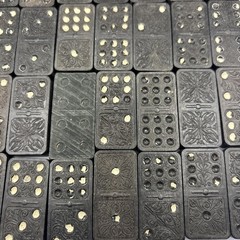 Vintage Dominos Mixed Tiles. Black With Vines & Floral. Lot Of 54.