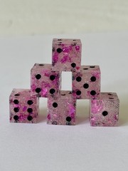 Resin Dice Set 6pcs – Pink Foil Black Dots – Handmade Replacement Dice Games