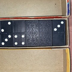 Lot Of 2 Vintage Halsam Dominoes Milton Bradley 28 pcs Wood Carved Dragon Floral