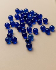 Vtg Glass Solitaire Game – Textured Clear Glass Board with Blue Glass Marbles