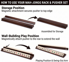 Premium Wood Mahjong Racks with Pushers, 17″ Wooden Tile Holders – Set of 4