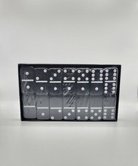 Dominoes Double Six Jumbo Set of 28 Black title w/White Dots (US Seller)