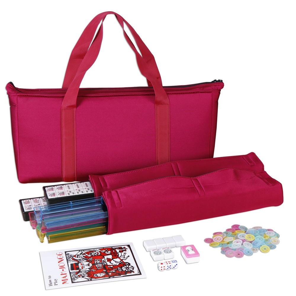 166 Tiles Mahjong Set 4 Colors American Mahjong Set Game with Pushers Carry Bag
