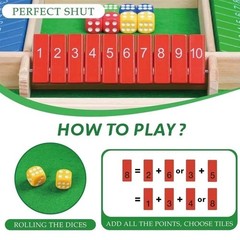 Wooden Dice Board Game Shut The Box for 4 Players Flaps & Dices Game Parent-chi*