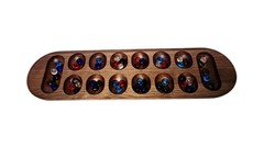 Vtg FAO Schwarz Cardinal MANCALA Premiere Edition Solid Walnut Wood & Gemstones