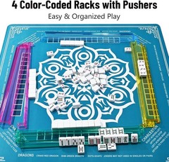 American Mahjong Set 166 White Tiles 4 Racks Pushers Red Carry Bag