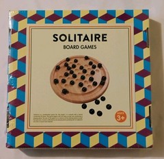 Wooden Solitaire Board Game 33 Black Glass Marbles Memory Game New