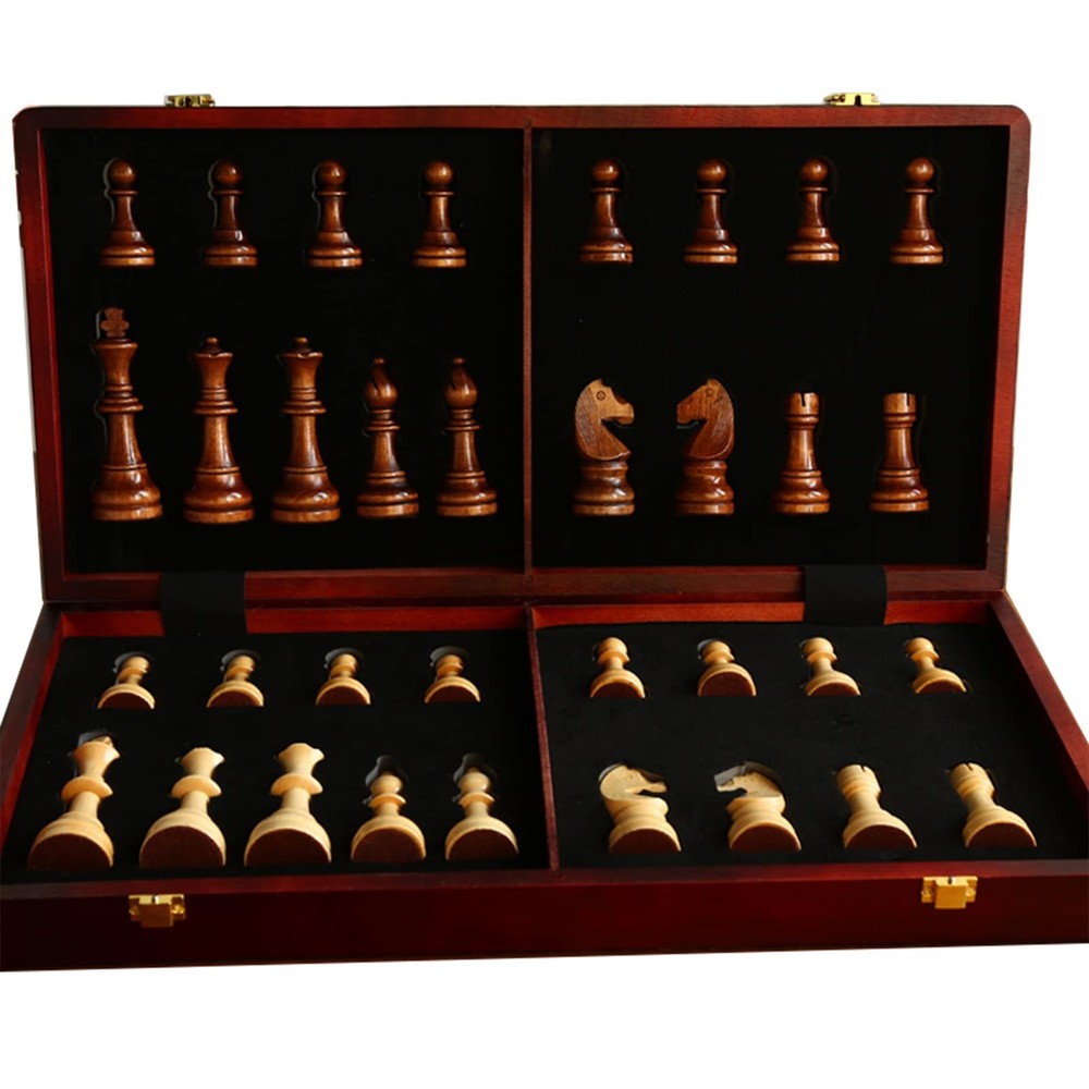 20″ Extra Large Solid Walnut Wooden Chess Set with 2 Extra Queen Pieces – Kin…