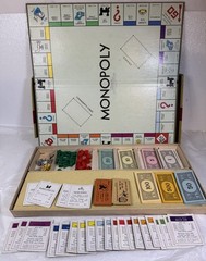 Vintage 1954 Monopoly Game Yellow Box Wooden Tokens Incomplete. See Description.