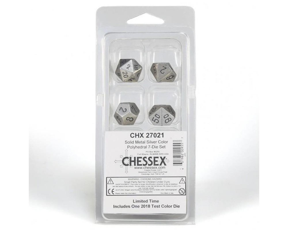 * Chessex Dice Poly Metal Silver Metal and White 7 Count CHX27021