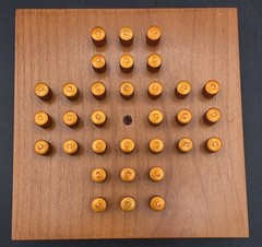 Vintage Crestline Solitaire Peg Puzzle Brain Game Wood Base Metal Pegs No. 310