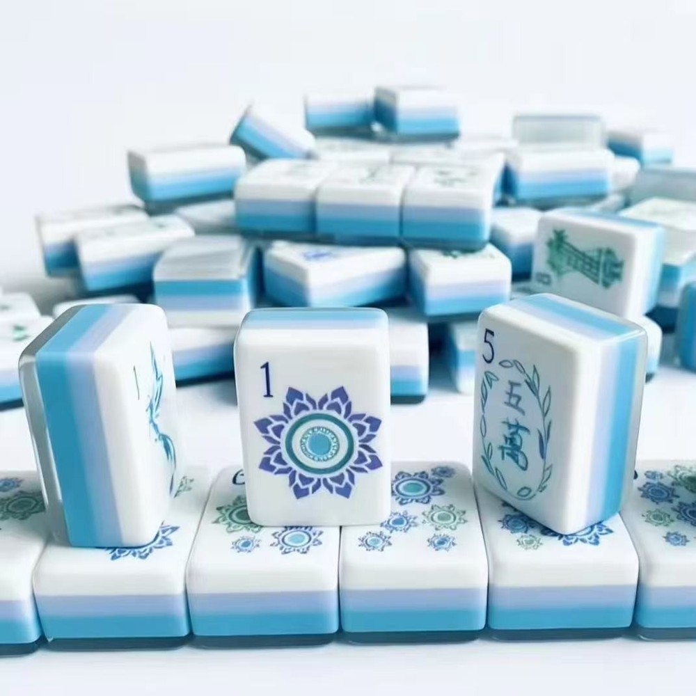160 trendy glacier blue American-style mahjong tiles, 4 layers of acrylic eng