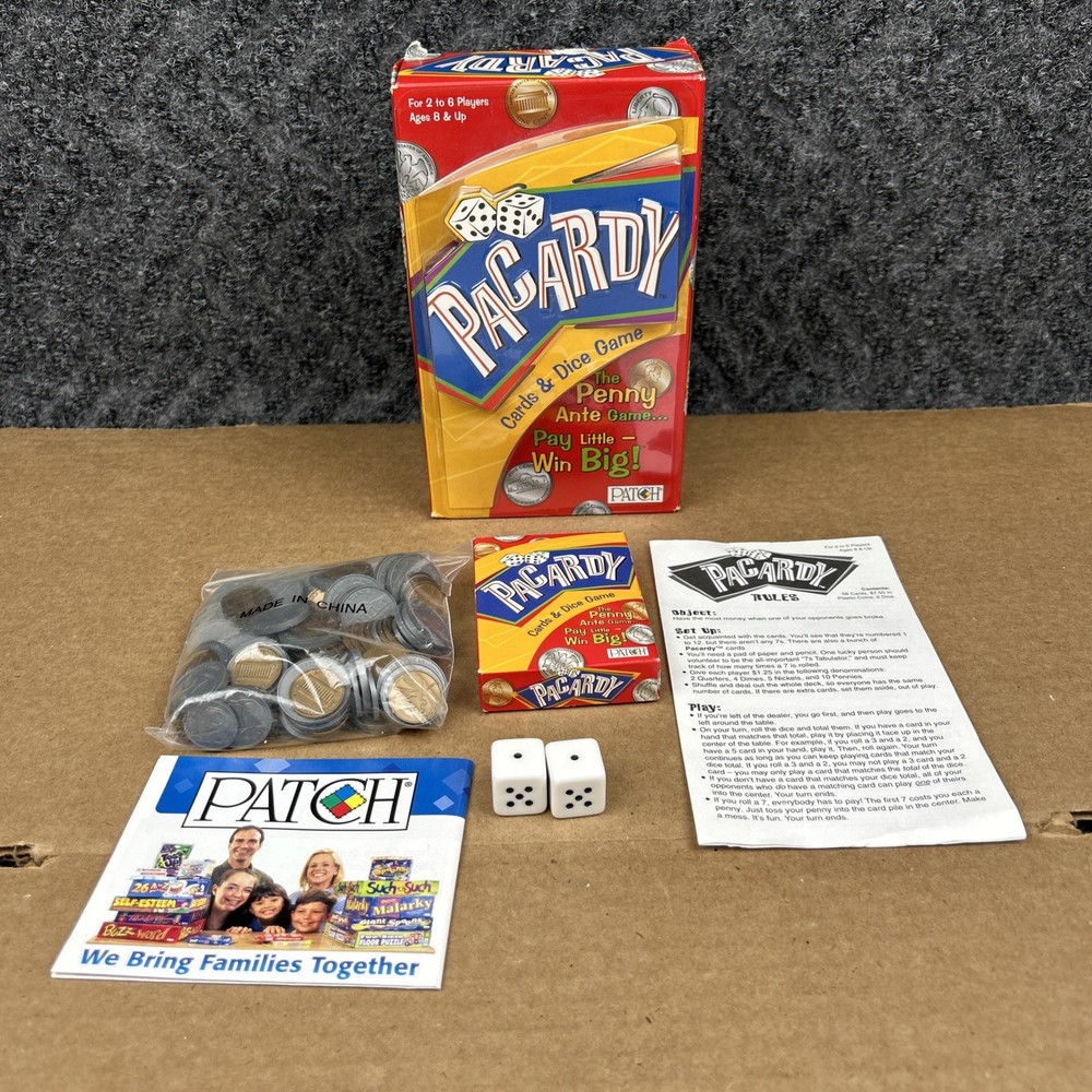 Pacardy Cards And Dice Game 2-6 Players Ages 8+ Patch Products 2005 Complete