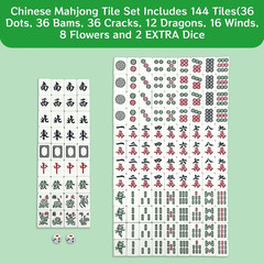 中式麻将 1.2-Inch Chinese Mahjong Game Set with 4 Racks for Family Night, 144Pcs Mel