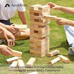 54 PCS Wooden Tumble Tower Game Set Giant Jenga Blocks Dice Scoreboard