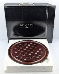 1994 Bombay Company 13.5” Marble Solitaire Wooden Game Board 36 Stone Marbles