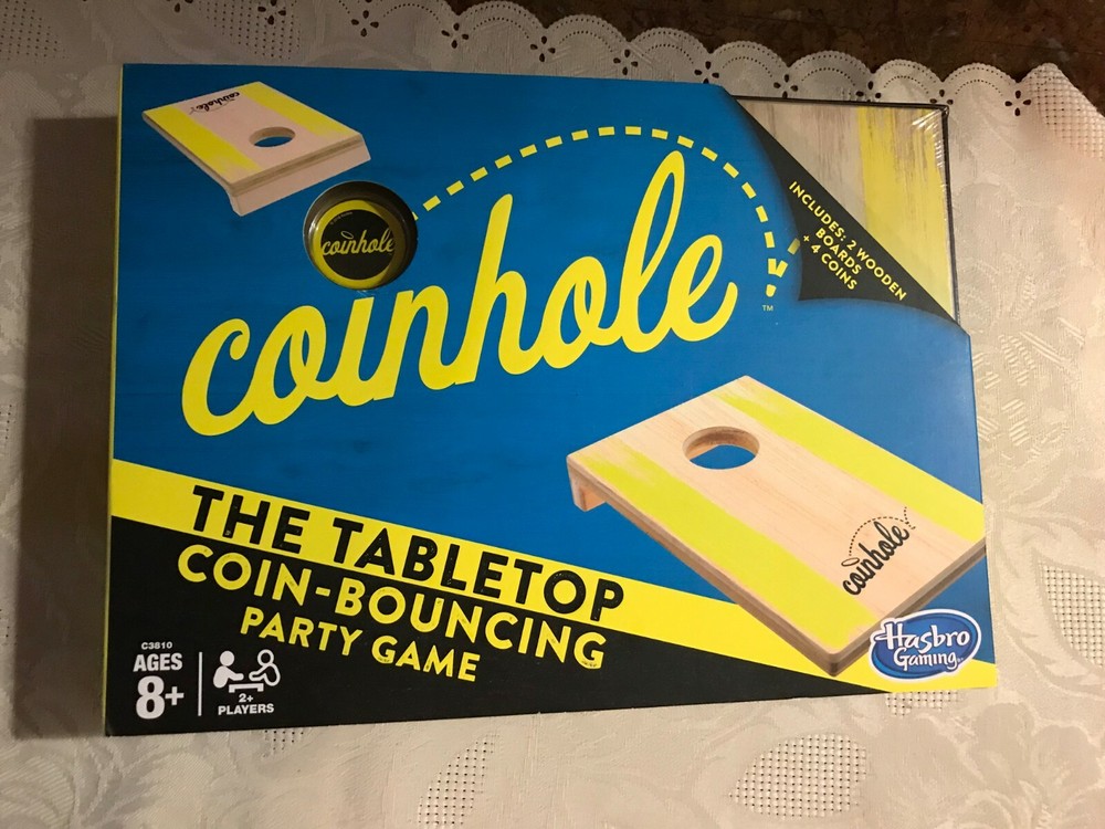 * Hasbro Coinhole Tabletop Coin Bouncing Game Cornhole Quarters Party Game