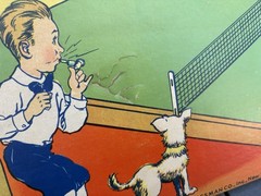 Vintage Pressman No. 1130 childs toy game Deluxe Table Tennis paddles net 1930’s