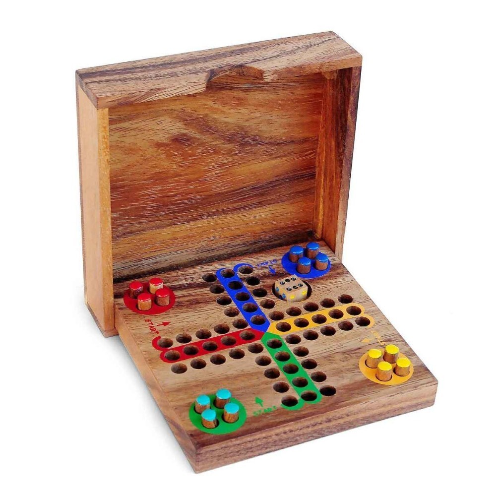 Wooden Ludo Pachisi Strategy Fun Traditional Travel Board Game 14x14cm 6х6″