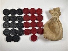 Vintage Wooden Embossed Checkers ~ 14 Black 13 Red ~ Replacement, Decor, Crafts