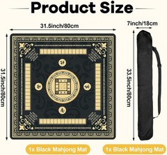 Black Mahjong Mat with Black Carrying Bag 31.5 x 31.5 Inches Multi Purpose Ga…