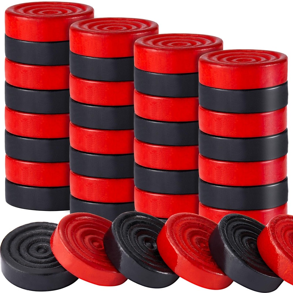 48 Pcs Wooden Checkers Pieces Stackable with Drawstring Storage Bag