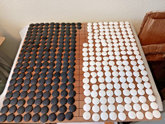 Vintage Go Game Set, Real Traditional Seashell and Slate Pieces, folding Used.