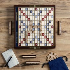 Deluxe Travel Scrabble Game Set | Compact Wooden Case, Hidden Storage, Magnetic