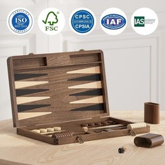 Luxury Walnut Backgammon Set – Wood Board with Travel Case, Doubling Cube