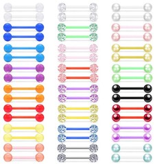 48Pcs 14G Glow in Dark Flexible Acrylic Straight Tongue Barbell Nipple Ring R…