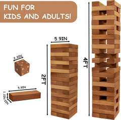 54 Pieces Giant Tumble Tower Blocks Game Giant Wood Stacking Game
