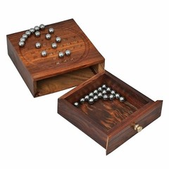 Wooden Handcrafted Solitaire Board Game Metal Balls Beads with Storage Drawer